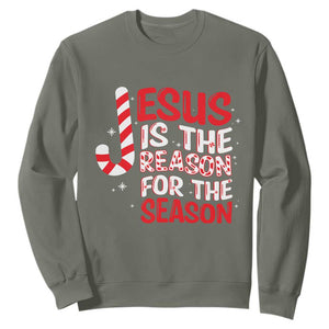 Christian Christmas Sweatshirt Jesus Is The Reason For The Season TS10 Military Green Print Your Wear