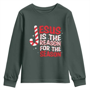 Christian Christmas Youth Sweatshirt Jesus Is The Reason For The Season TS10 Dark Forest Green Print Your Wear