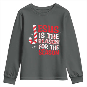 Christian Christmas Youth Sweatshirt Jesus Is The Reason For The Season TS10 Dark Heather Print Your Wear