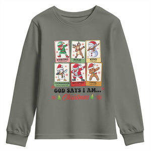 Religious Christmas Youth Sweatshirt God Says I Am Xmas Christian Bible TS10 Military Green Print Your Wear