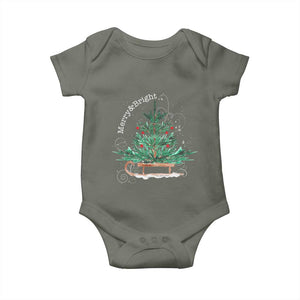 Merry and Bright Christmas Sleigh Baby Onesie TS10 Military Green Print Your Wear