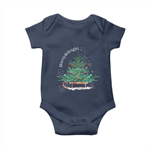 Merry and Bright Christmas Sleigh Baby Onesie TS10 Navy Print Your Wear