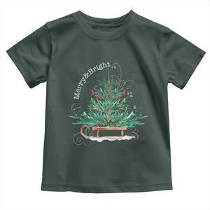 Merry and Bright Christmas Sleigh Baby Shirt TS10 Dark Forest Green Print Your Wear