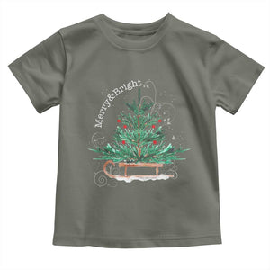 Merry and Bright Christmas Sleigh Baby Shirt TS10 Military Green Print Your Wear
