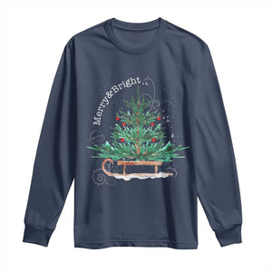 Merry and Bright Christmas Sleigh Long Sleeve Shirt TS10 Navy Print Your Wear