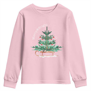 Merry and Bright Christmas Sleigh Youth Sweatshirt TS10 Light Pink Print Your Wear