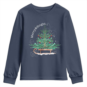 Merry and Bright Christmas Sleigh Youth Sweatshirt TS10 Navy Print Your Wear
