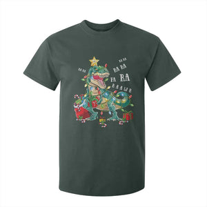 Dinosaur Christmas T Shirt For Kid Tree Lights Xmas Boys Men TS10 Dark Forest Green Print Your Wear