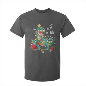 Dinosaur Christmas T Shirt For Kid Tree Lights Xmas Boys Men TS10 Dark Heather Print Your Wear