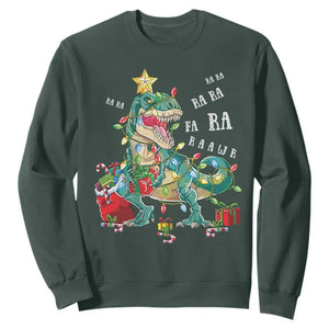 Dinosaur Christmas Sweatshirt Tree Lights Xmas Boys Men TS10 Dark Forest Green Print Your Wear