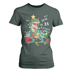 Dinosaur Christmas T Shirt For Women Tree Lights Xmas Boys Men TS10 Dark Forest Green Print Your Wear