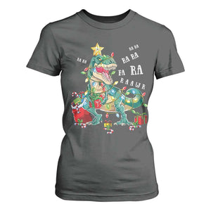 Dinosaur Christmas T Shirt For Women Tree Lights Xmas Boys Men TS10 Dark Heather Print Your Wear