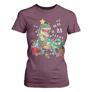 Dinosaur Christmas T Shirt For Women Tree Lights Xmas Boys Men TS10 Maroon Print Your Wear