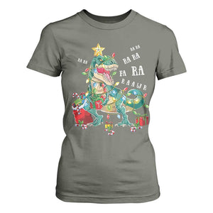 Dinosaur Christmas T Shirt For Women Tree Lights Xmas Boys Men TS10 Military Green Print Your Wear
