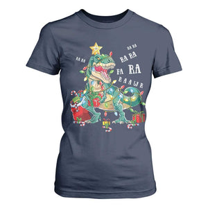 Dinosaur Christmas T Shirt For Women Tree Lights Xmas Boys Men TS10 Navy Print Your Wear