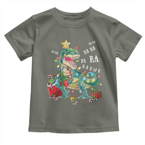 Dinosaur Christmas Toddler T Shirt Tree Lights Xmas Boys Men TS10 Military Green Print Your Wear