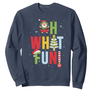 Funny Christmas Santa Sweatshirt Oh What Fun Christmas Tree And Wreath TS10 Navy Print Your Wear
