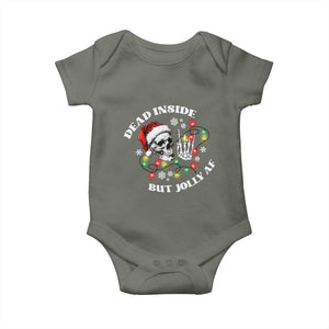 Christmas Skeleton Baby Onesie Dead Inside But Jolly AF Festive Sarcastic Snarky Skull TS10 Military Green Print Your Wear