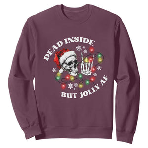 Christmas Skeleton Sweatshirt Dead Inside But Jolly AF Festive Sarcastic Snarky Skull TS10 Maroon Print Your Wear