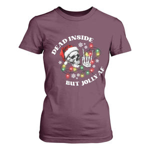 Christmas Skeleton T Shirt For Women Dead Inside But Jolly AF Festive Sarcastic Snarky Skull TS10 Maroon Print Your Wear