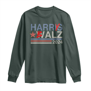 Funny Harris Walz 24 Long Sleeve Shirt Harry Balz 2024 Meme Democratics Vote TS10 Dark Forest Green Print Your Wear