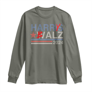 Funny Harris Walz 24 Long Sleeve Shirt Harry Balz 2024 Meme Democratics Vote TS10 Military Green Print Your Wear