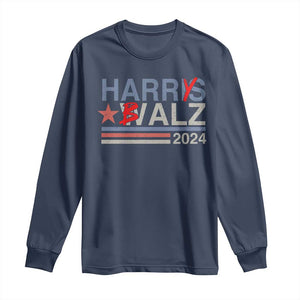 Funny Harris Walz 24 Long Sleeve Shirt Harry Balz 2024 Meme Democratics Vote TS10 Navy Print Your Wear