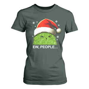 Christmas Cat T Shirt For Women Ew People Meowy Kitten Lovers TS10 Dark Forest Green Print Your Wear