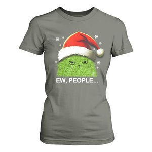 Christmas Cat T Shirt For Women Ew People Meowy Kitten Lovers TS10 Military Green Print Your Wear