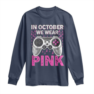 In October We Wear Pink Breast Cancer Awareness Long Sleeve Shirt Pink Ribbon Gaming Kids Boys Youth Video Game TS10 Navy Print Your Wear