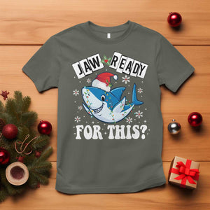 Funny Christmas T Shirt Sharkmas Shark Lights Red Santa Hat Jaw Ready For This TS10 Military Green Print Your Wear