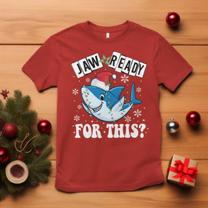 Funny Christmas T Shirt Sharkmas Shark Lights Red Santa Hat Jaw Ready For This TS10 Red Print Your Wear