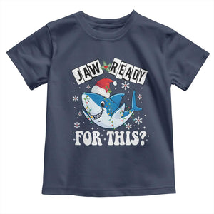 Funny Christmas Toddler T Shirt Sharkmas Shark Lights Red Santa Hat Jaw Ready For This TS10 Navy Print Your Wear