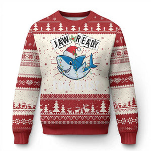 Funny Ugly Christmas Sweater Sharkmas Shark Lights Red Santa Hat Jaw Ready For This TS10 Red Print Your Wear