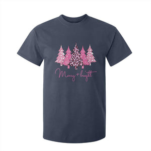 Pink Christmas T Shirt For Kid Leopard Print Trees TS10 Navy Print Your Wear