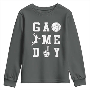 Game Day Basketball Youth Sweatshirt Basketball Mom Sports Fan TS10 Dark Heather Print Your Wear