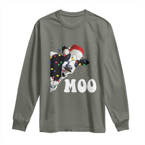 Christmas Cow Long Sleeve Shirt Funny Cow Lover Xmas Gift Farm TS10 Military Green Print Your Wear