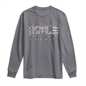 Christmas Dental Long Sleeve Shirt Red Santa Hat Teeth Funny Dentist Merry Xmas Lights TS10 Charcoal Print Your Wear