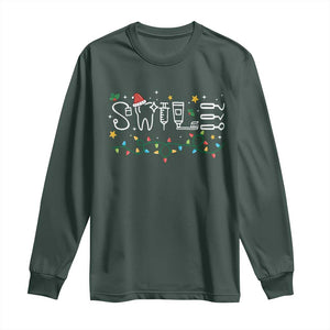 Christmas Dental Long Sleeve Shirt Red Santa Hat Teeth Funny Dentist Merry Xmas Lights TS10 Dark Forest Green Print Your Wear