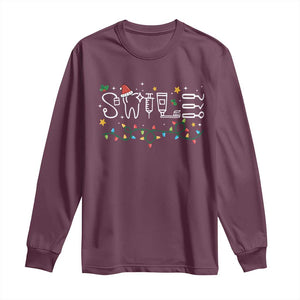 Christmas Dental Long Sleeve Shirt Red Santa Hat Teeth Funny Dentist Merry Xmas Lights TS10 Maroon Print Your Wear