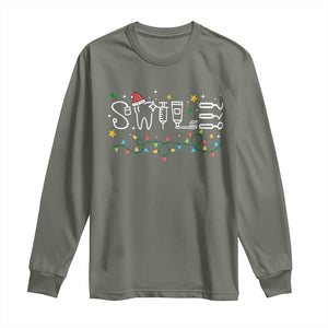 Christmas Dental Long Sleeve Shirt Red Santa Hat Teeth Funny Dentist Merry Xmas Lights TS10 Military Green Print Your Wear