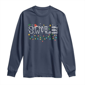 Christmas Dental Long Sleeve Shirt Red Santa Hat Teeth Funny Dentist Merry Xmas Lights TS10 Navy Print Your Wear
