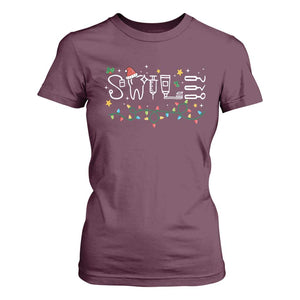 Christmas Dental T Shirt For Women Red Santa Hat Teeth Funny Dentist Merry Xmas Lights TS10 Maroon Print Your Wear