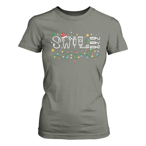 Christmas Dental T Shirt For Women Red Santa Hat Teeth Funny Dentist Merry Xmas Lights TS10 Military Green Print Your Wear