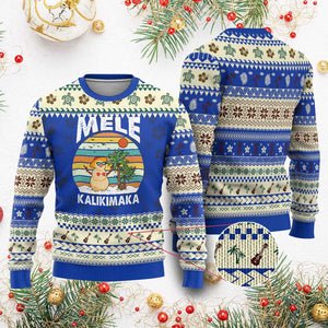Mele Kalikimaka Hawaiian Ugly Christmas Sweater Beach Hawaii Xmas In July Tropical TS10 Blue Print Your Wear
