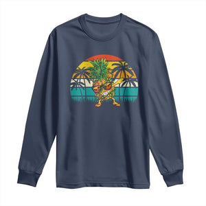 Dabbing Pineapple Christmas Tree Lights Long Sleeve Shirt Hawaiian Hawaii Tropical Xmas Men Gifts Sunglasses On TS10 Navy Print Your Wear