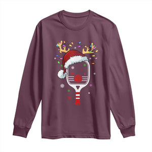 Pickleball Christmas Long Sleeve Shirt Holiday Reindeer Player Gifts Sports Xmas TS10 Maroon Print Your Wear