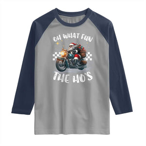 Biker Grandpa Santa on Motorcycle Christmas Raglan Shirt Funny Oh What Fun It Is To Ride TS10 Sport Gray Navy Print Your Wear