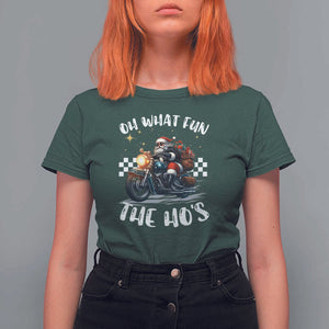 Biker Grandpa Santa on Motorcycle Christmas T Shirt For Women Funny Oh What Fun It Is To Ride TS10 Dark Forest Green Print Your Wear