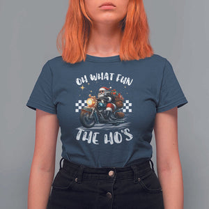 Biker Grandpa Santa on Motorcycle Christmas T Shirt For Women Funny Oh What Fun It Is To Ride TS10 Navy Print Your Wear